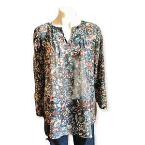 5/$25 LOFT Sheer Long Sleeve Floral Tunic Blouse XS